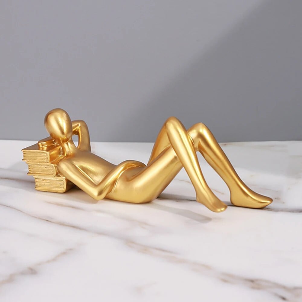 Gold Decor Reading Statue Home Decorations for Living Room Shelf Decor Accents Resin Collectible
