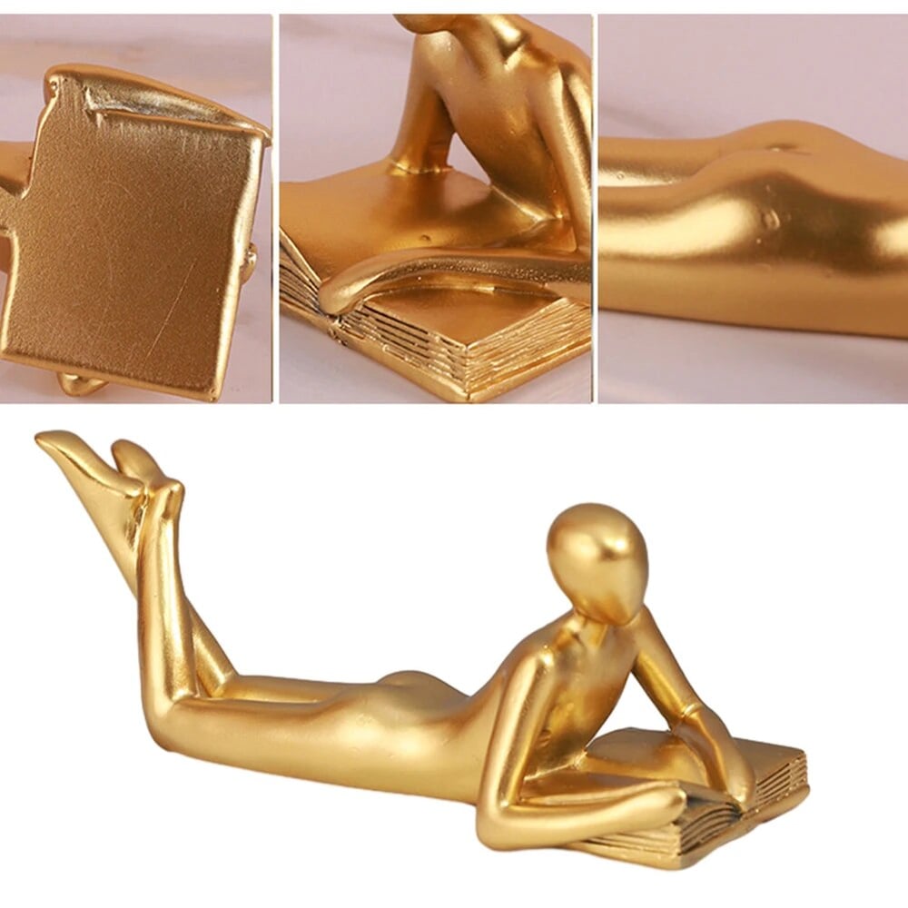 Gold Decor Reading Statue Home Decorations for Living Room Shelf Decor Accents Resin Collectible