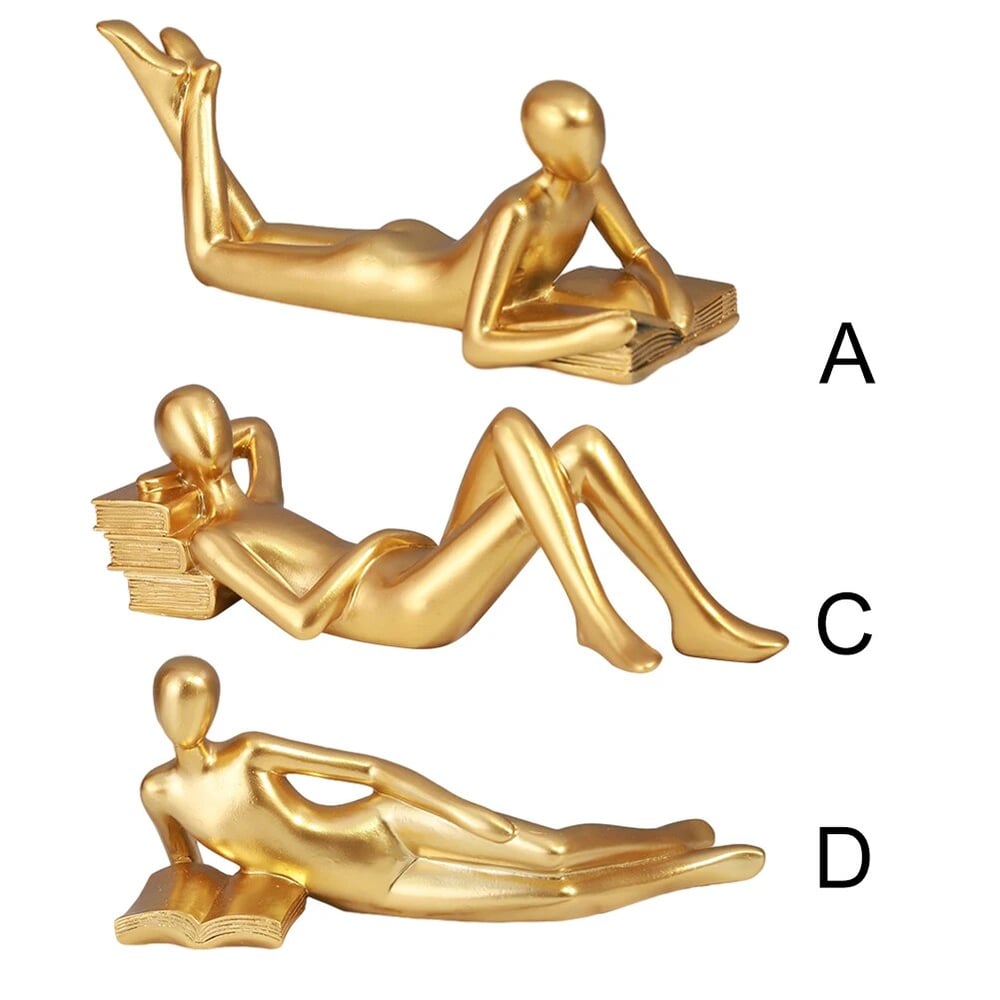 Gold Decor Reading Statue Home Decorations for Living Room Shelf Decor Accents Resin Collectible
