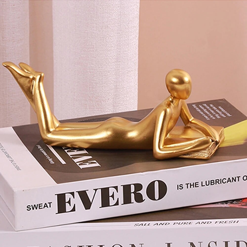 Gold Decor Reading Statue Home Decorations for Living Room Shelf Decor Accents Resin Collectible