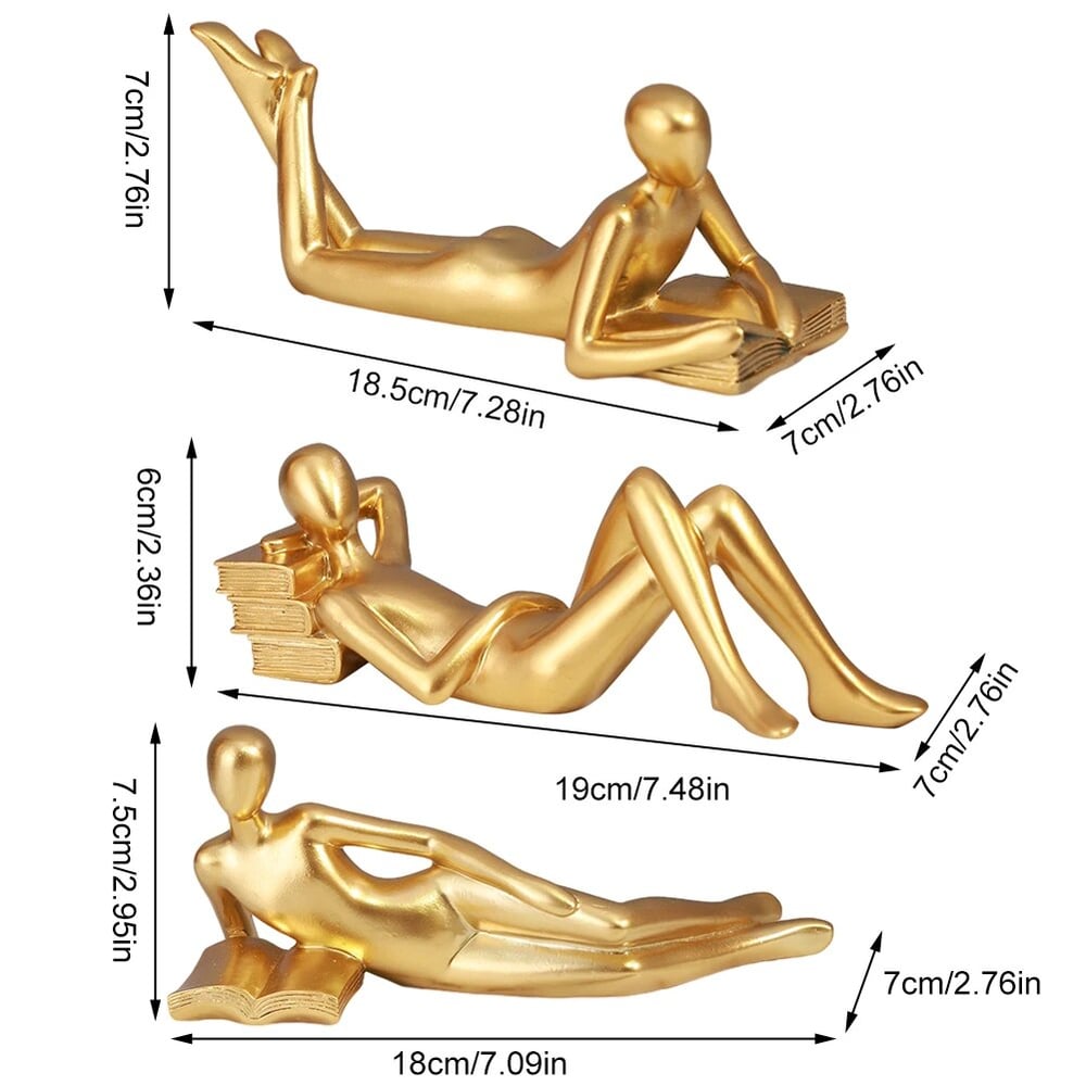 Gold Decor Reading Statue Home Decorations for Living Room Shelf Decor Accents Resin Collectible