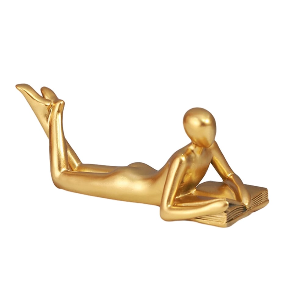 Gold Decor Reading Statue Home Decorations for Living Room Shelf Decor Accents Resin Collectible