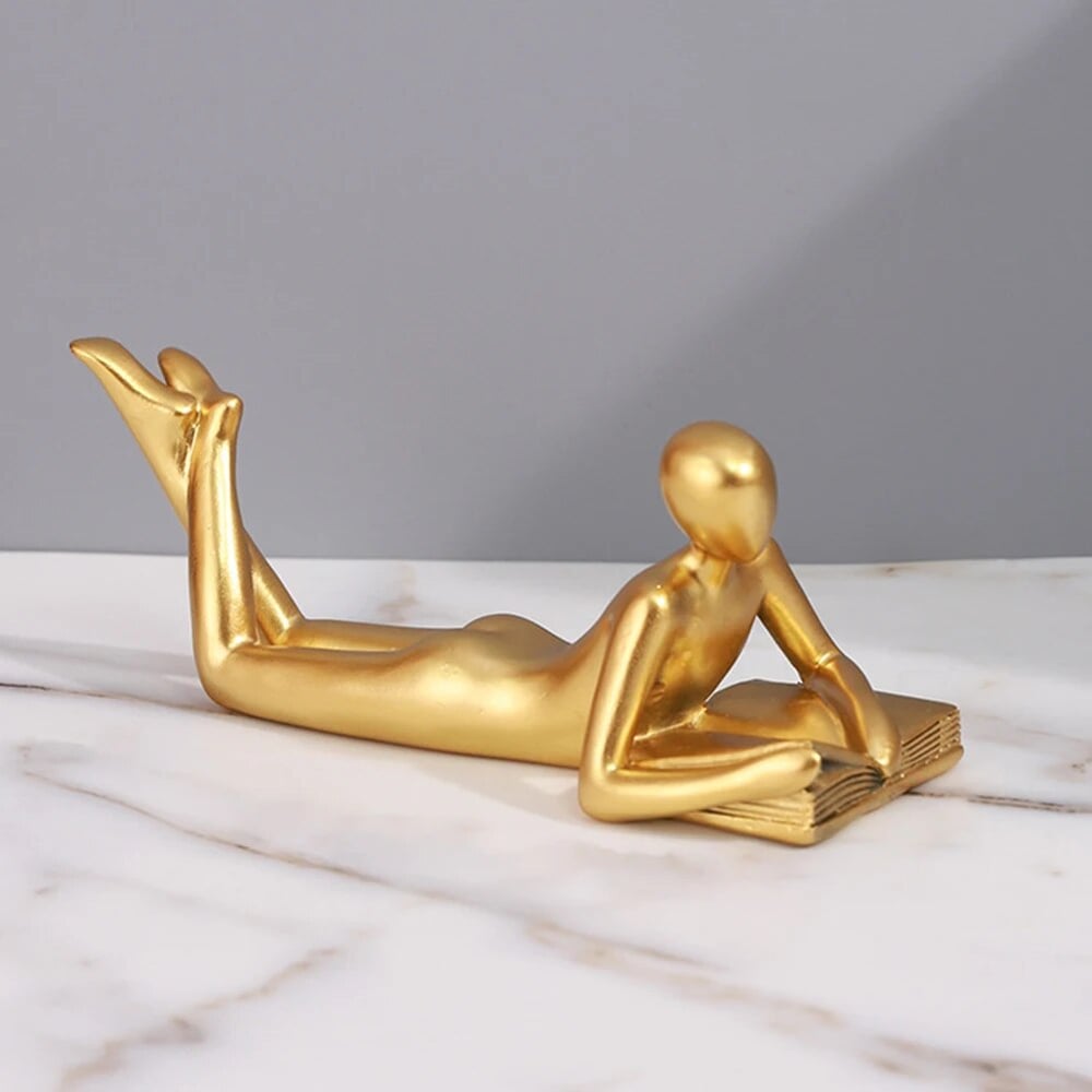 Gold Decor Reading Statue Home Decorations for Living Room Shelf Decor Accents Resin Collectible