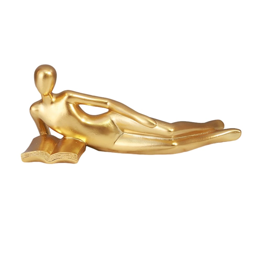 Gold Decor Reading Statue Home Decorations for Living Room Shelf Decor Accents Resin Collectible