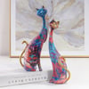 Colorful Cat Statue Oil Painting Cat Couple Sculptures Set Modern Resin Statue for Home Decor