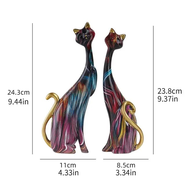 Colorful Cat Statue Oil Painting Cat Couple Sculptures Set Modern Resin Statue for Home Decor