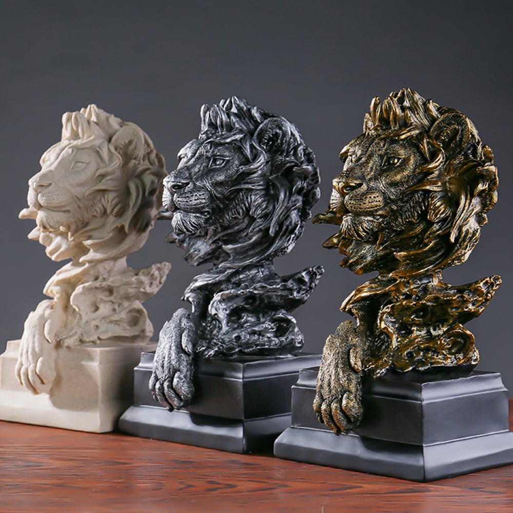 Lion Head Desktop Ornament Art Crafts Vintage Statue Sculptures Home Decor Accents Easy To Clean