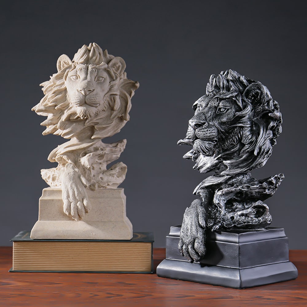 Lion Head Desktop Ornament Art Crafts Vintage Statue Sculptures Home Decor Accents Easy To Clean