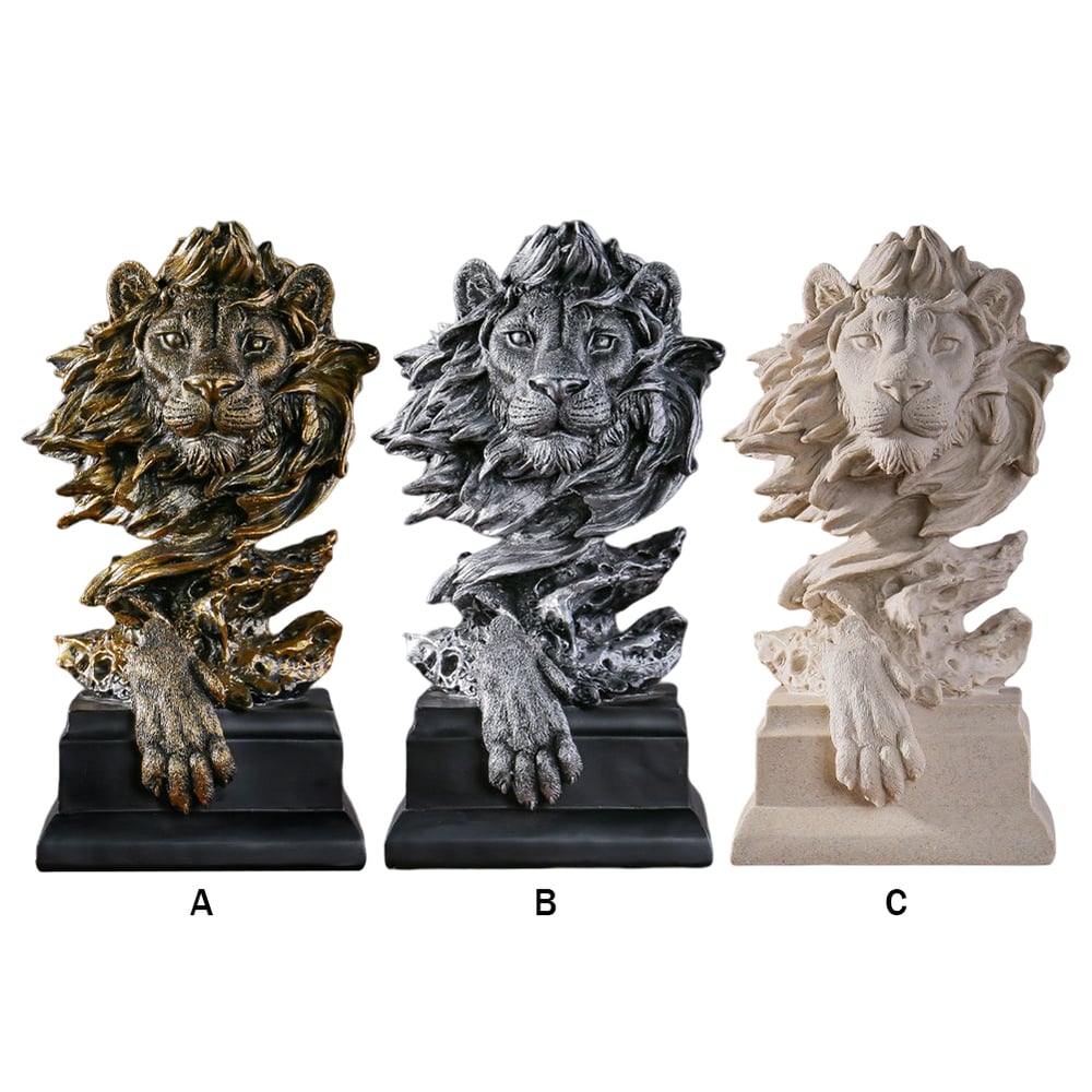Lion Head Desktop Ornament Art Crafts Vintage Statue Sculptures Home Decor Accents Easy To Clean