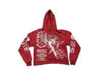 Image 1 of Chestnut Hill College heavy metal graff make art not war champion red cropped hoodie