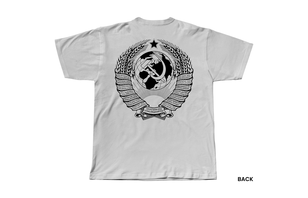 SOVIET COAT OF ARMS T-SHIRT, WHITE/BLACK