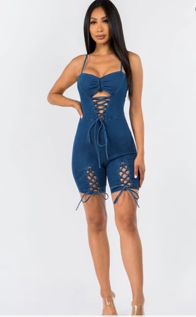 Image of 3PACK DENIM LACE UP ROMPER