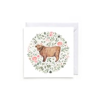 Image 1 of Floral highland cow card