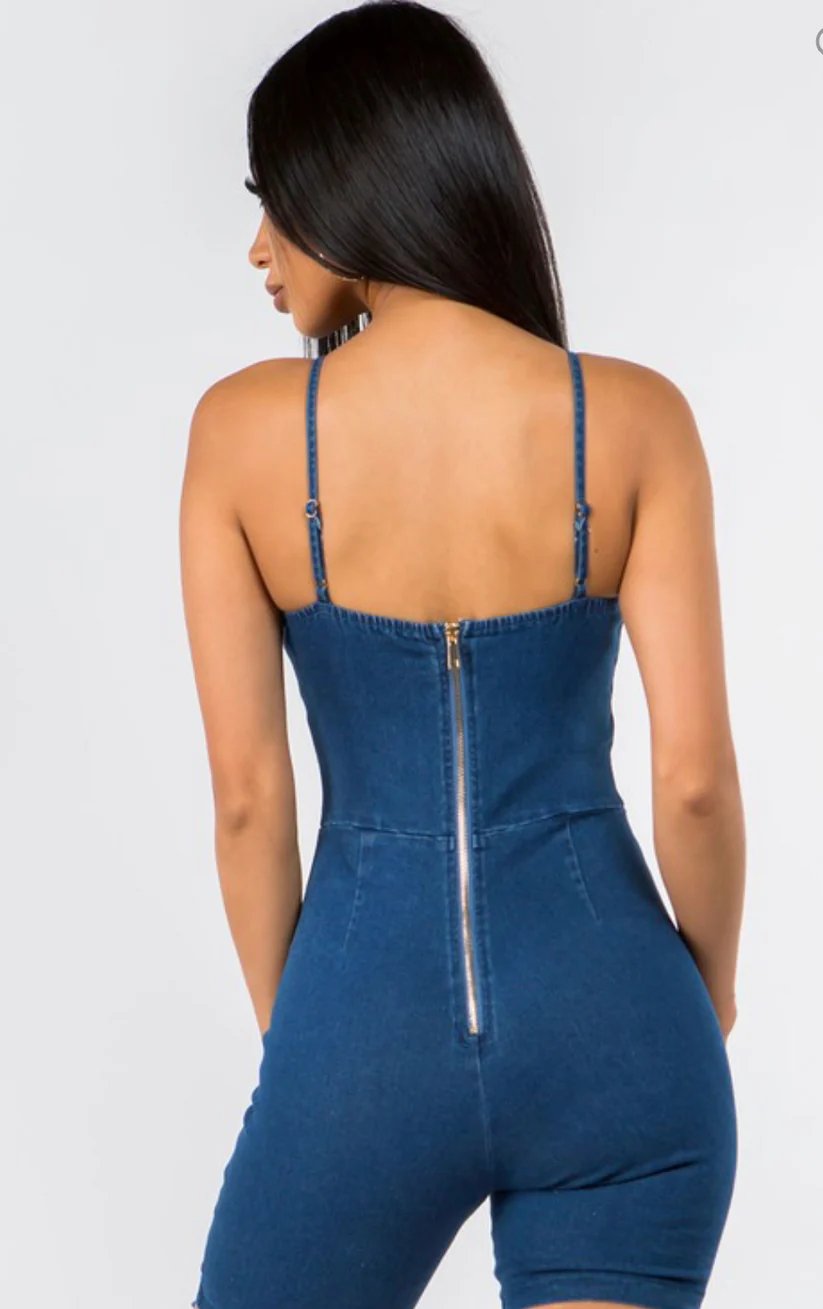 Image of 3PACK DENIM LACE UP ROMPER