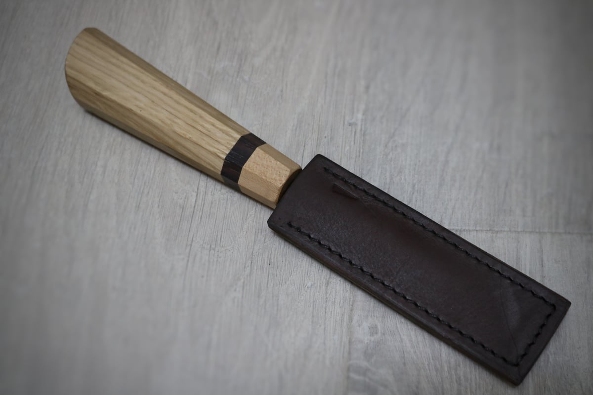 Image of 90mm slöjd handled in oak, rosewood and maple
