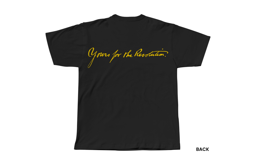 YOURS FOR THE REVOLUTION T-SHIRT, BLACK/YELLOW