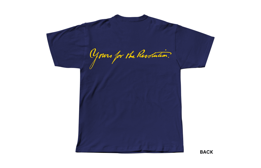 YOURS FOR THE REVOLUTION T-SHIRT, NAVY/YELLOW