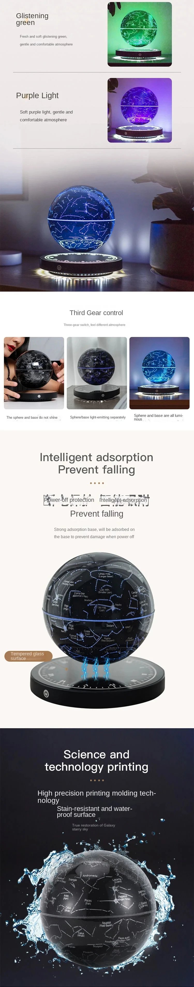 Levitating Lamp Magnetic Globe LED Earth Rotating Globe Novelty Galactic starry sky
