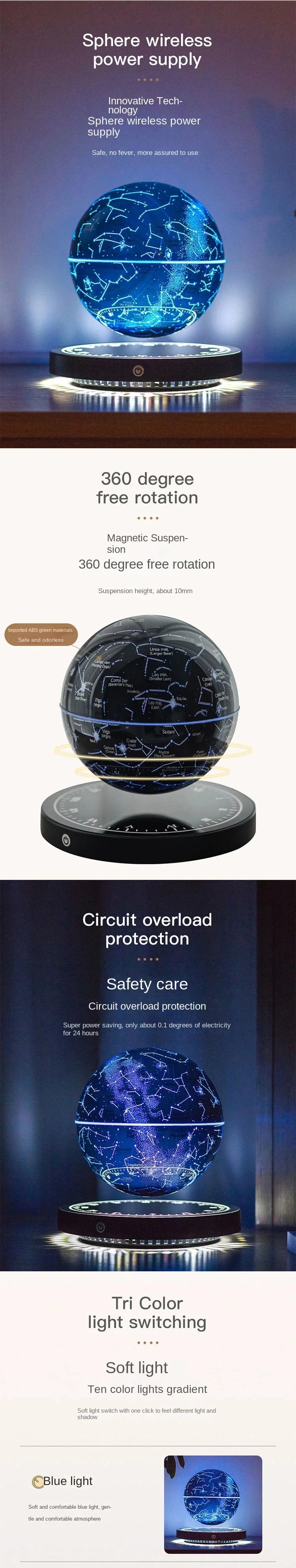 Levitating Lamp Magnetic Globe LED Earth Rotating Globe Novelty Galactic starry sky