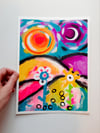 The Sun, the moon, & flower Seeds. Original Painting on Paper