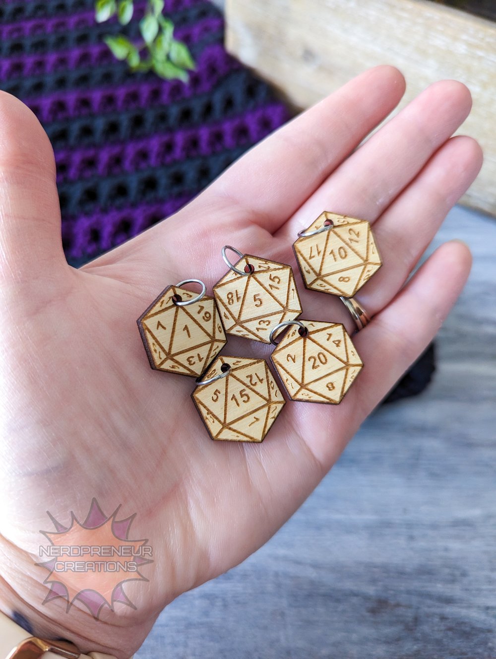 Image of D20 Dice Stitch Marker Set of 5 for Counting Stitches