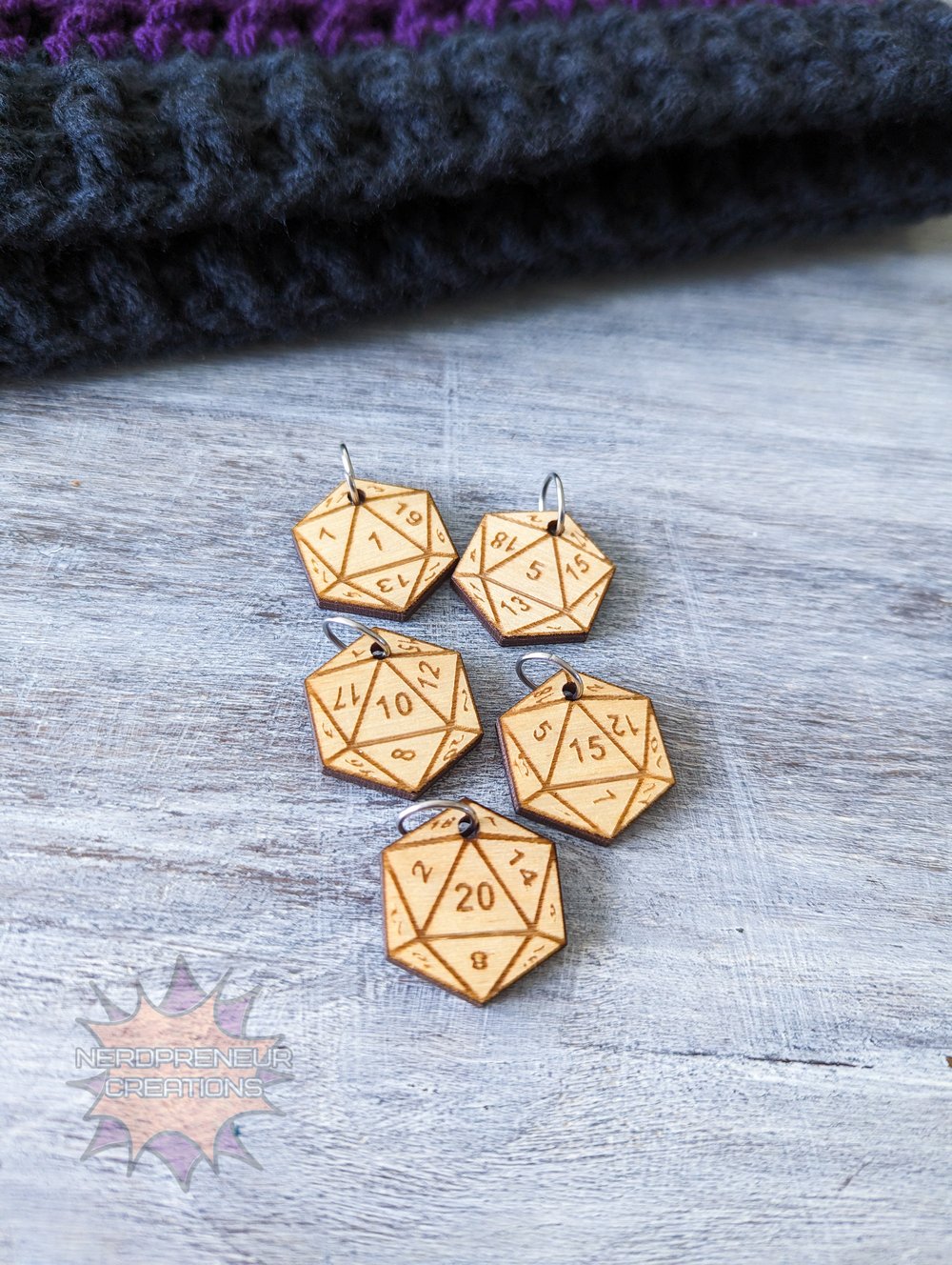 Image of D20 Dice Stitch Marker Set of 5 for Counting Stitches