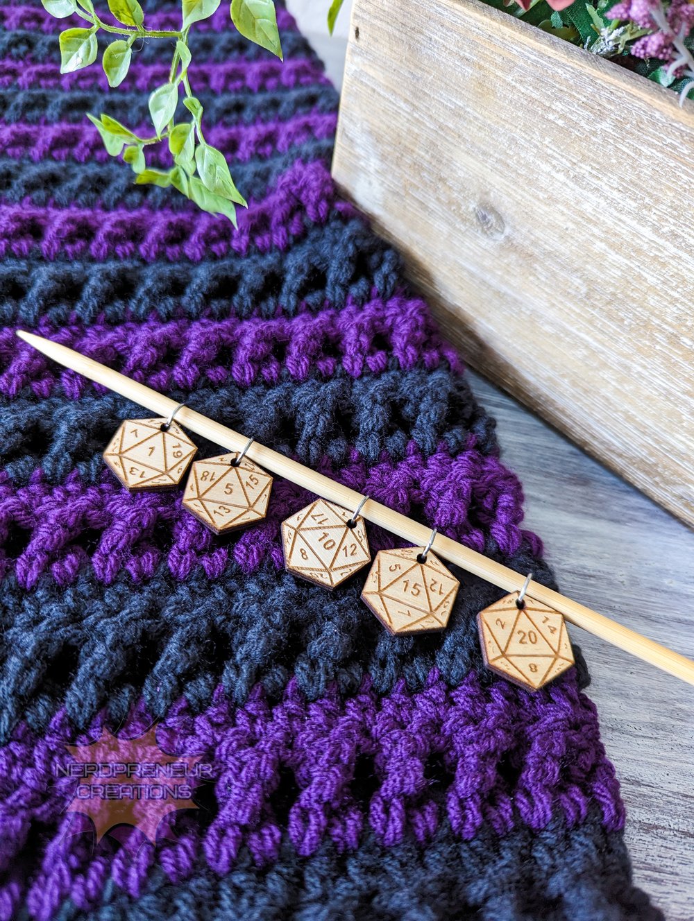 Image of D20 Dice Stitch Marker Set of 5 for Counting Stitches