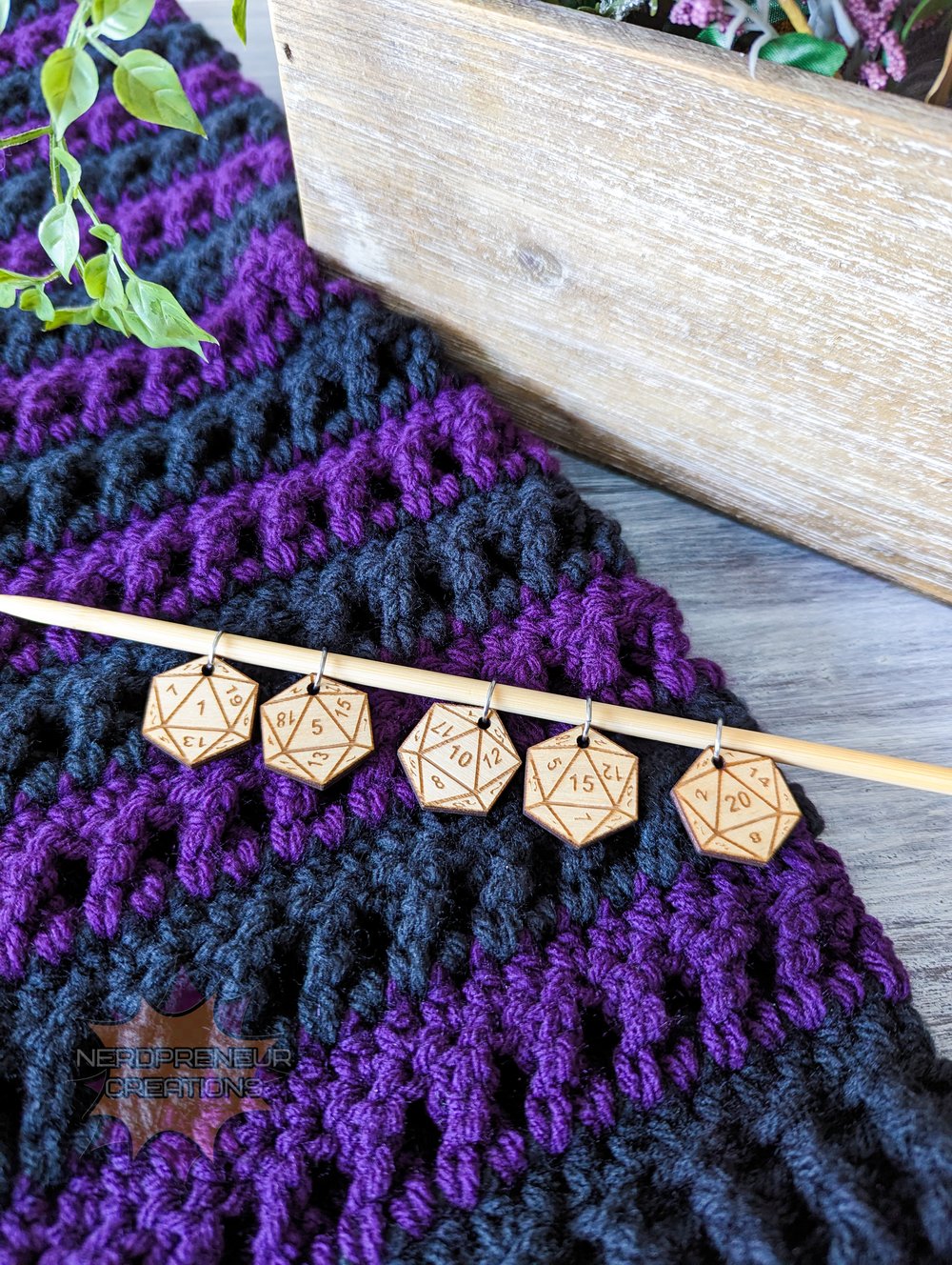 Image of D20 Dice Stitch Marker Set of 5 for Counting Stitches