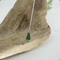 Image 1 of Emerald Green Triangular Seaglass bezeled in sterling silver and Silver Chain