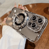 Image 4 of Luxury Bling Glitter Ring Bracket Magnetic Plating Phone Case For iPhone