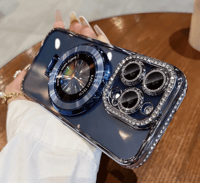 Image 5 of Luxury Bling Glitter Ring Bracket Magnetic Plating Phone Case For iPhone