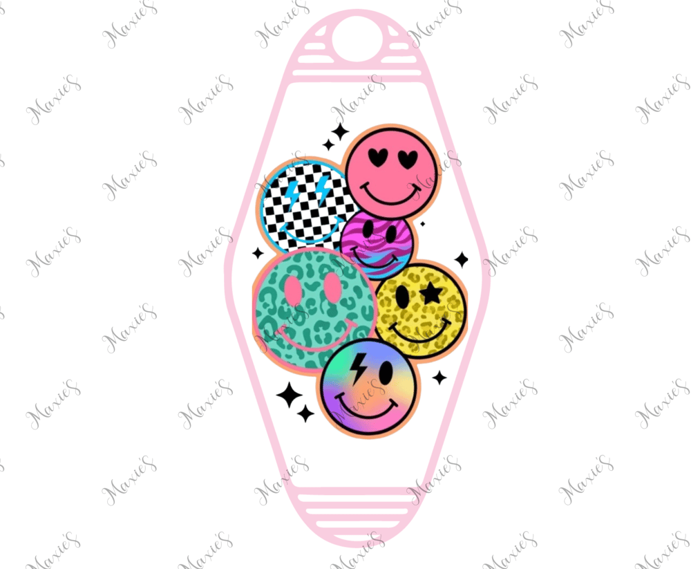 Image of Retro Smiley Faces UVDTF Motel Keychain Decal 