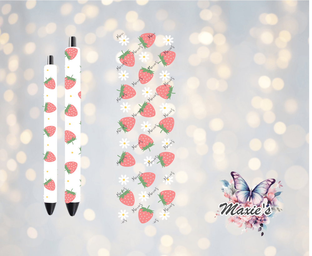 Image of Blissful Strawberries & Daisys UVDTF Pen Wrap / Book Mark Decal 
