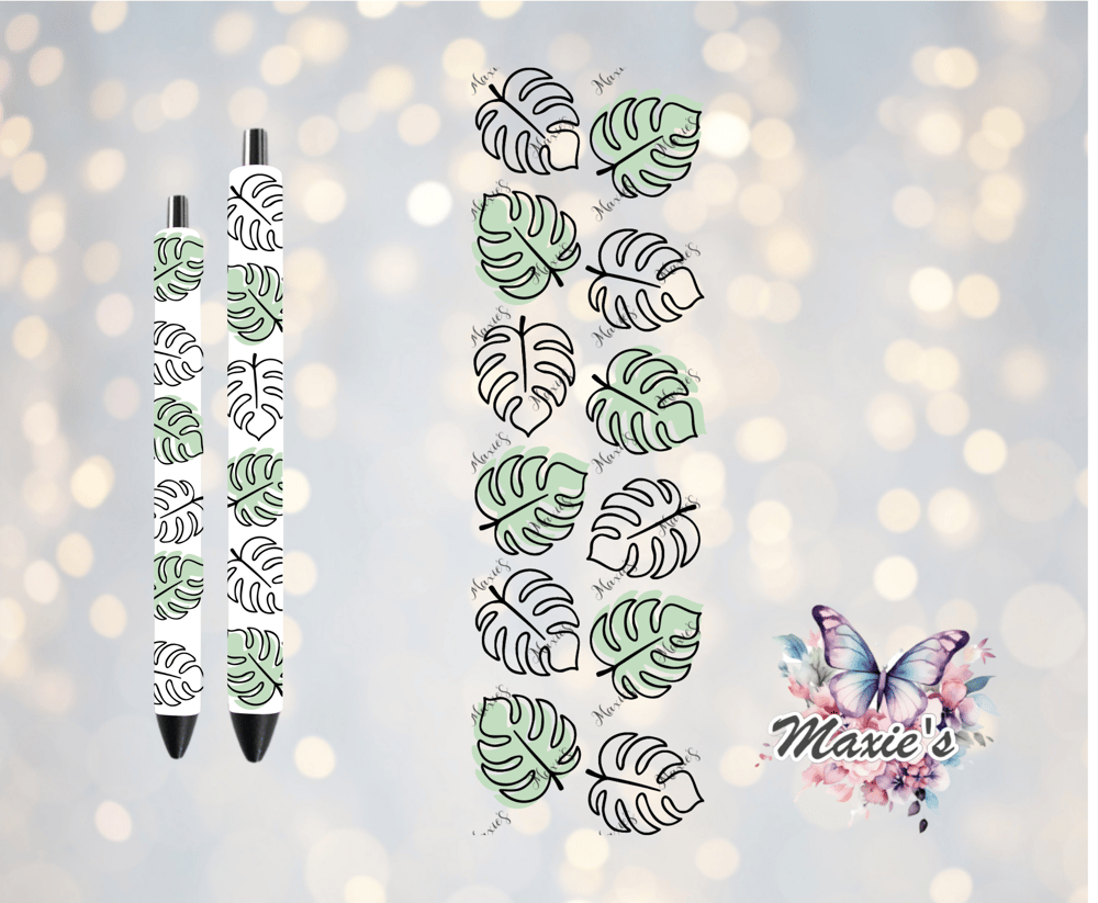 Image of Monstera Leaves Theme UVDTF Pen Wrap/Bookmark Decal 