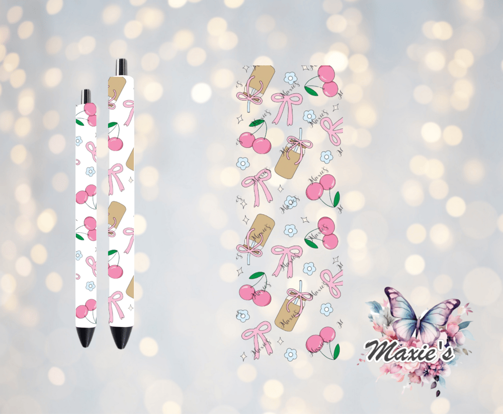 Image of Iced Coffee, Cherry & Coquette UVDTF Pen Wrap/Bookmark Decal 