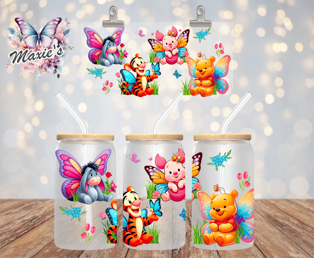 Image of Butterfly Party with Pooh 16oz. UVDTF Cup Wrap 