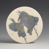Image 1 of Bronzed fantail fish sgraffito ceramic wall hanging