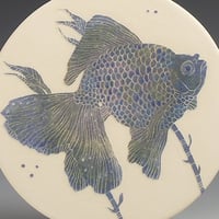 Image 2 of Bronzed fantail fish sgraffito ceramic wall hanging