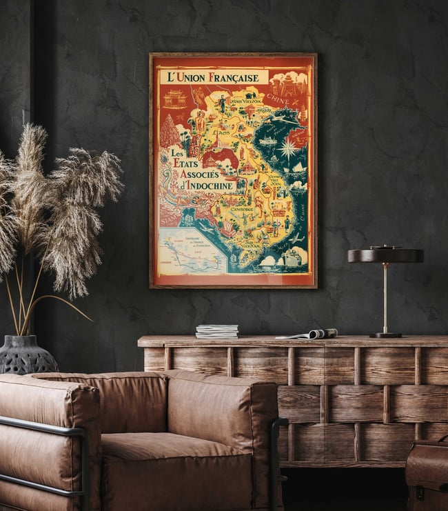 L'Union Francaise - Les Etats Associes d'Indochine | Lucien Loge | 1948 | Art Print | Vintage Map