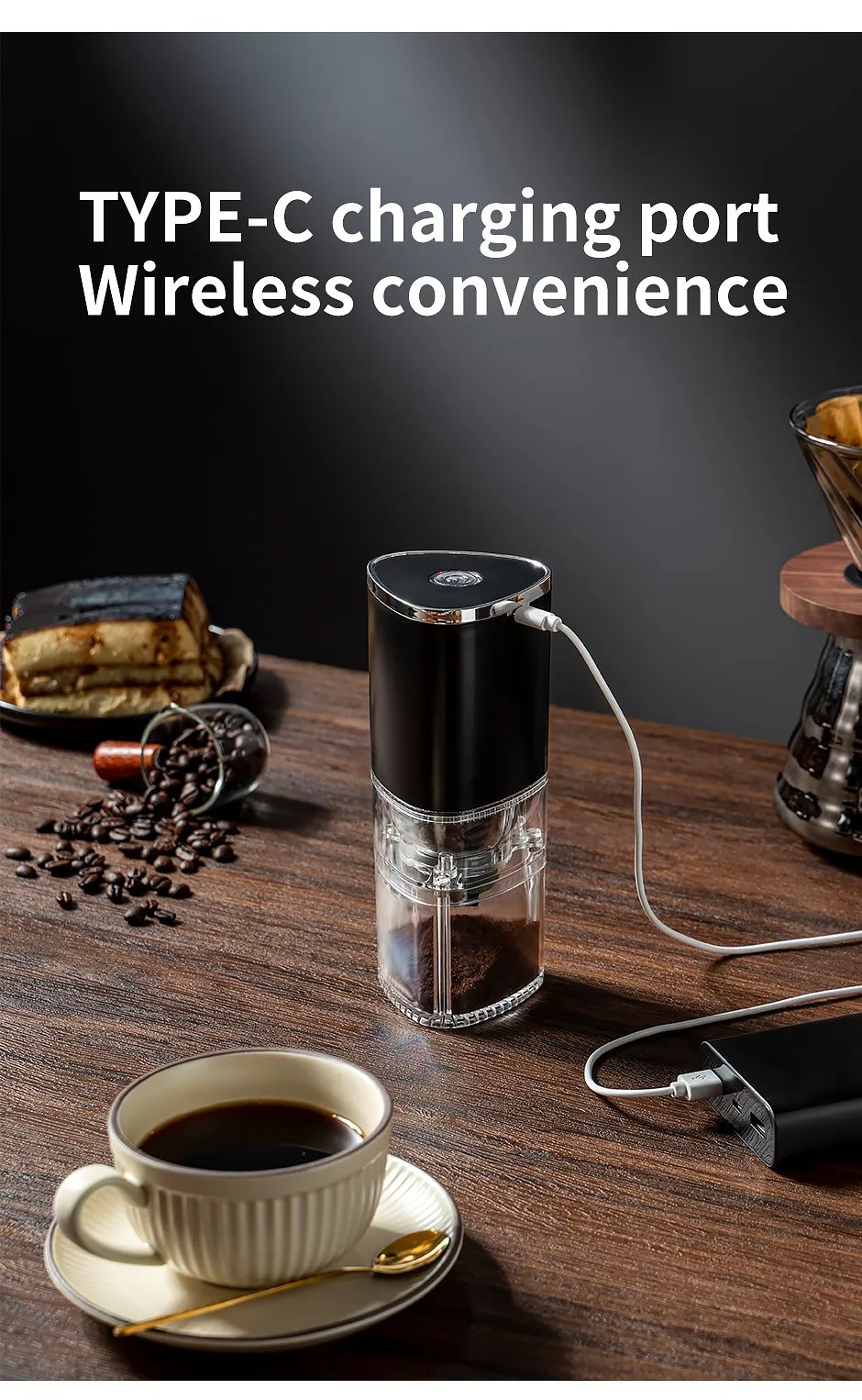 Portable Electric Coffee Grinder TYPE C USB Charge Ceramic Grinding Core Home Coffee Beans