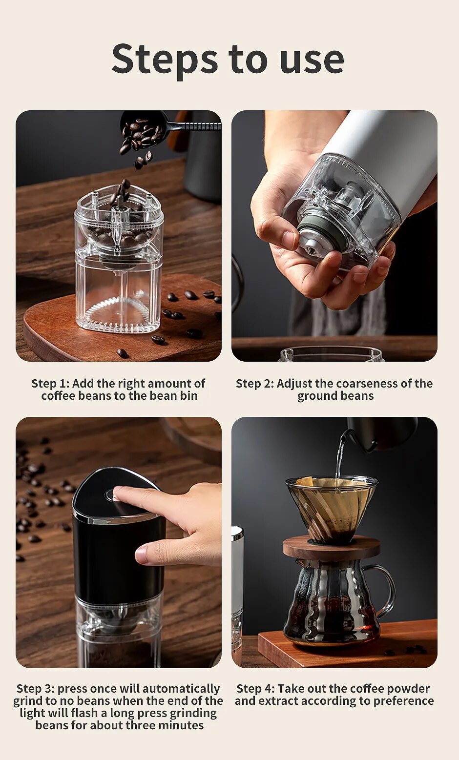 Portable Electric Coffee Grinder TYPE C USB Charge Ceramic Grinding Core Home Coffee Beans