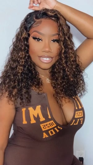 Image of Curly Brown & Blonde Highlight 5x5” Closure Bob in 16”