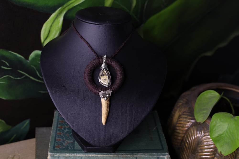 Image of Brown hemp schalenblende antler tip necklace