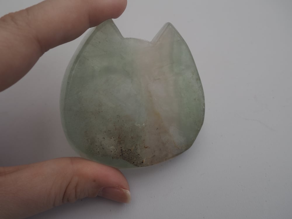 Image of Fluorite Green (with clear stripe) Cat Shaped Dish 101g