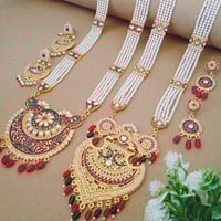 Golden White Necklace, Combo set, Indian jewelry, Rani haar necklace set, Indian meena necklace
