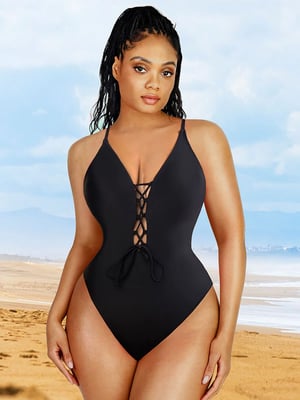 Deep Neck V Sexy Strap Shape One Piece Body Sculpting Swimsuit
