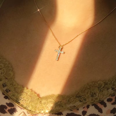 Image of Gold diamond cross necklace 
