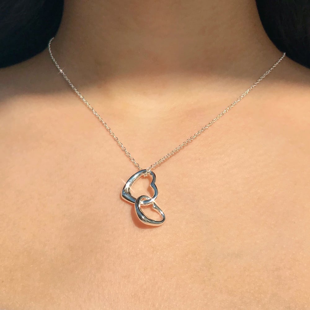 Image of Sterling Silver double heart necklace 
