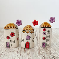 Image 1 of Purple/Red Flowers Mini Ceramic Houses