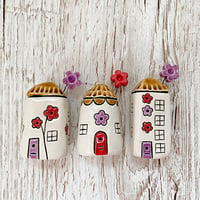 Image 4 of Purple/Red Flowers Mini Ceramic Houses